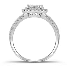 Load image into Gallery viewer, 14kt White Gold Diamond Cluster Wedding Ring Set Top View from Splendid Jewellery
