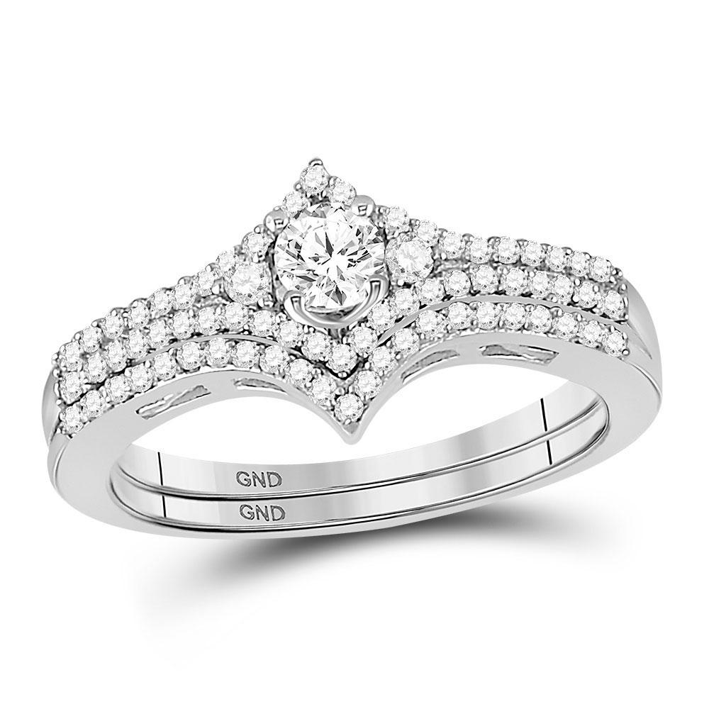 Wedding Collection | 14kt White Gold Round Diamond Chevron Bridal Wedding Ring Band Set 1/2 Cttw | Splendid Jewellery GND