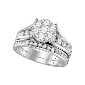 Radiant Love | 14kt White Gold Diamond Brilliance Bridal Wedding Ring Band Set 1-1/2 Cttw Top View from Splendid Jewellery