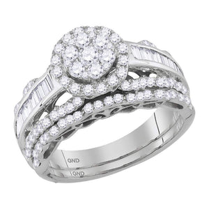 Wedding Collection | 14kt White Gold Round Diamond Cluster Bridal Wedding Ring Band Set 1-1/2 Cttw | Splendid Jewellery GND