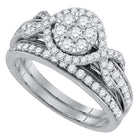 Radiant Love: 14kt White Gold Diamond Cluster Bridal Wedding Ring Band Set Top View from Splendid Jewellery