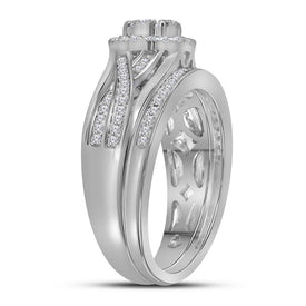 Radiant Love Diamond Cluster Bridal Wedding Ring Band Set Top View from Splendid Jewellery