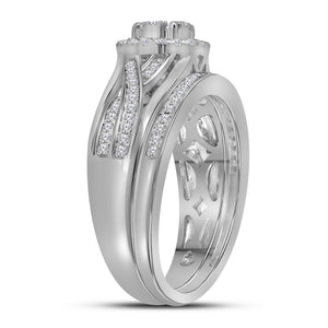 Wedding Collection | 14kt White Gold Round Diamond Cluster Bridal Wedding Ring Band Set 1/2 Cttw | Splendid Jewellery GND