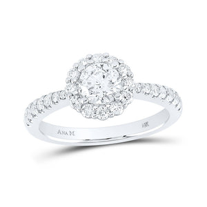 Wedding Collection | 14kt White Gold Round Diamond Halo Bridal Wedding Engagement Ring 1-1/5 Cttw | Splendid Jewellery GND