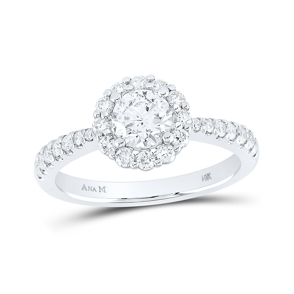 Wedding Collection | 14kt White Gold Round Diamond Halo Bridal Wedding Engagement Ring 1-1/5 Cttw | Splendid Jewellery GND