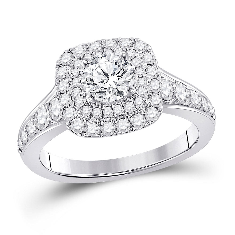 Wedding Collection | 14kt White Gold Round Diamond Halo Bridal Wedding Engagement Ring 1-3/4 Cttw | Splendid Jewellery GND