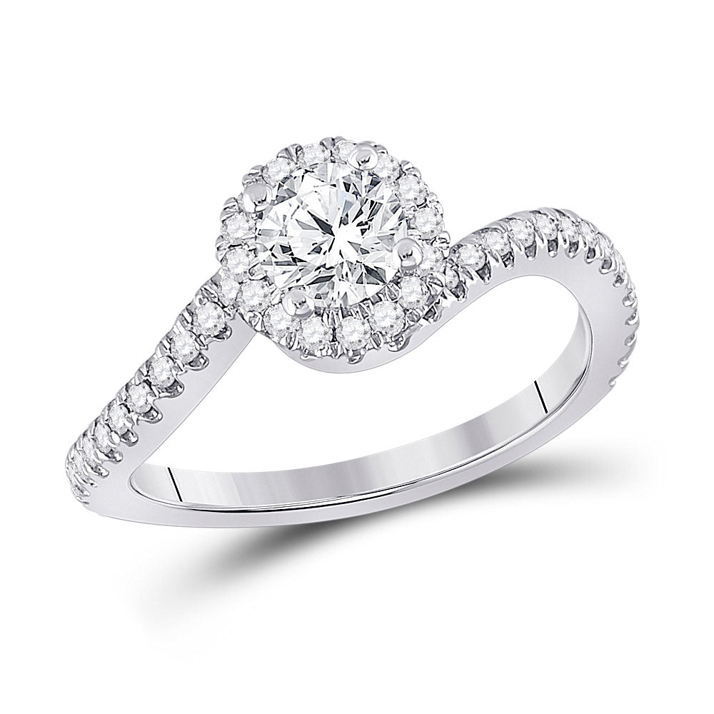 Wedding Collection | 14kt White Gold Round Diamond Halo Bridal Wedding Engagement Ring 1 Cttw | Splendid Jewellery GND