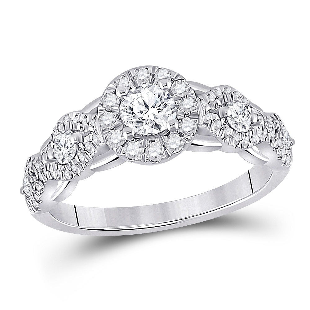 Wedding Collection | 14kt White Gold Round Diamond Halo Bridal Wedding Engagement Ring 1 Cttw | Splendid Jewellery GND