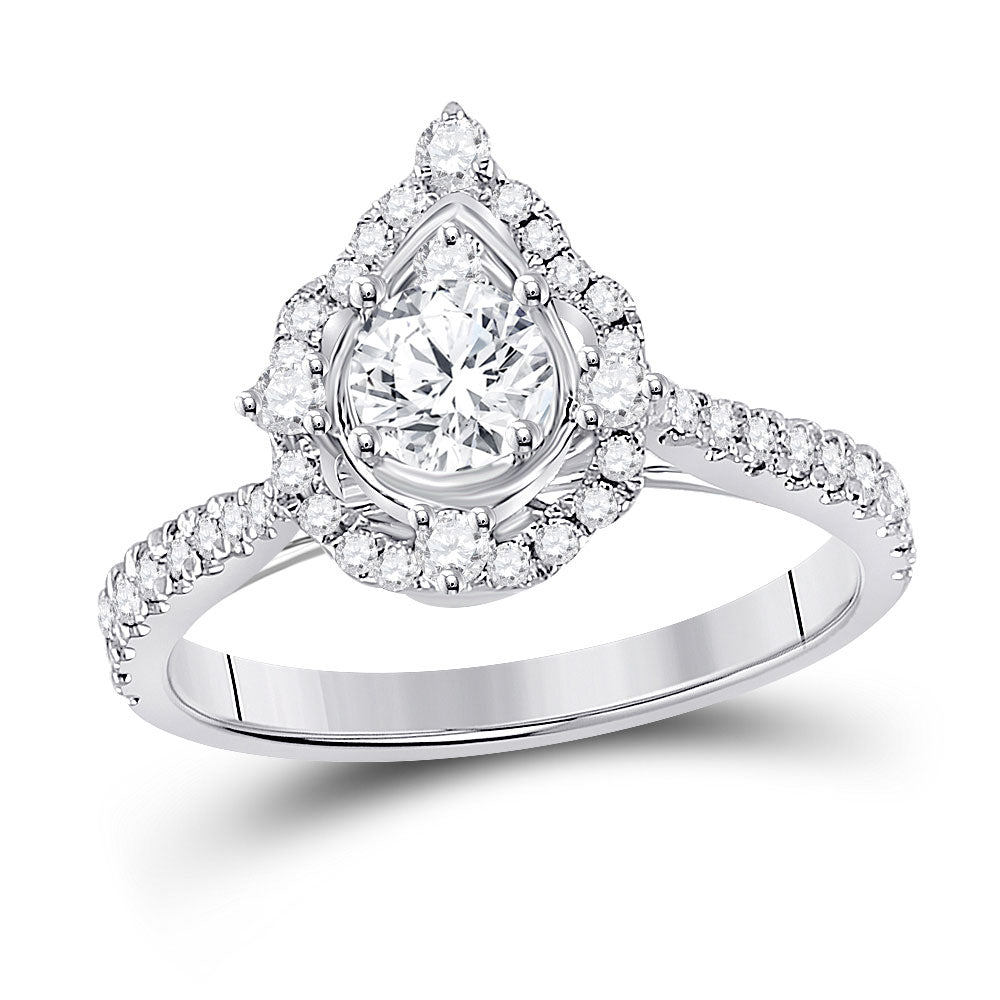 Wedding Collection | 14kt White Gold Round Diamond Halo Bridal Wedding Engagement Ring 1 Cttw | Splendid Jewellery GND