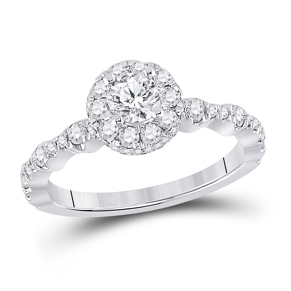 Wedding Collection | 14kt White Gold Round Diamond Halo Bridal Wedding Engagement Ring 1 Cttw | Splendid Jewellery GND