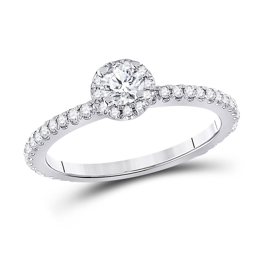 Wedding Collection | 14kt White Gold Round Diamond Halo Bridal Wedding Engagement Ring 1/2 Cttw | Splendid Jewellery GND