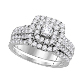 Radiant Love Diamond Halo Bridal Wedding Ring Band Set Top View from Splendid Jewellery