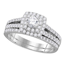 Load image into Gallery viewer, Radiant Love | 14kt White Gold Diamond Halo Bridal Wedding Ring Band Set 1 Cttw | Splendid Jewellery Top View from Splendid Jewellery