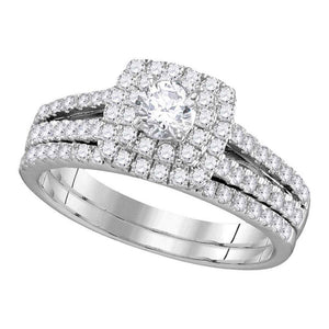 Wedding Collection | 14kt White Gold Round Diamond Halo Bridal Wedding Ring Band Set 1 Cttw | Splendid Jewellery GND