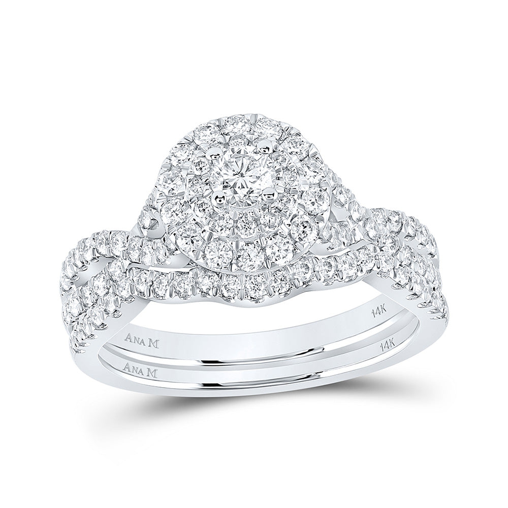 Wedding Collection | 14kt White Gold Round Diamond Halo Bridal Wedding Ring Band Set 1 Cttw | Splendid Jewellery GND