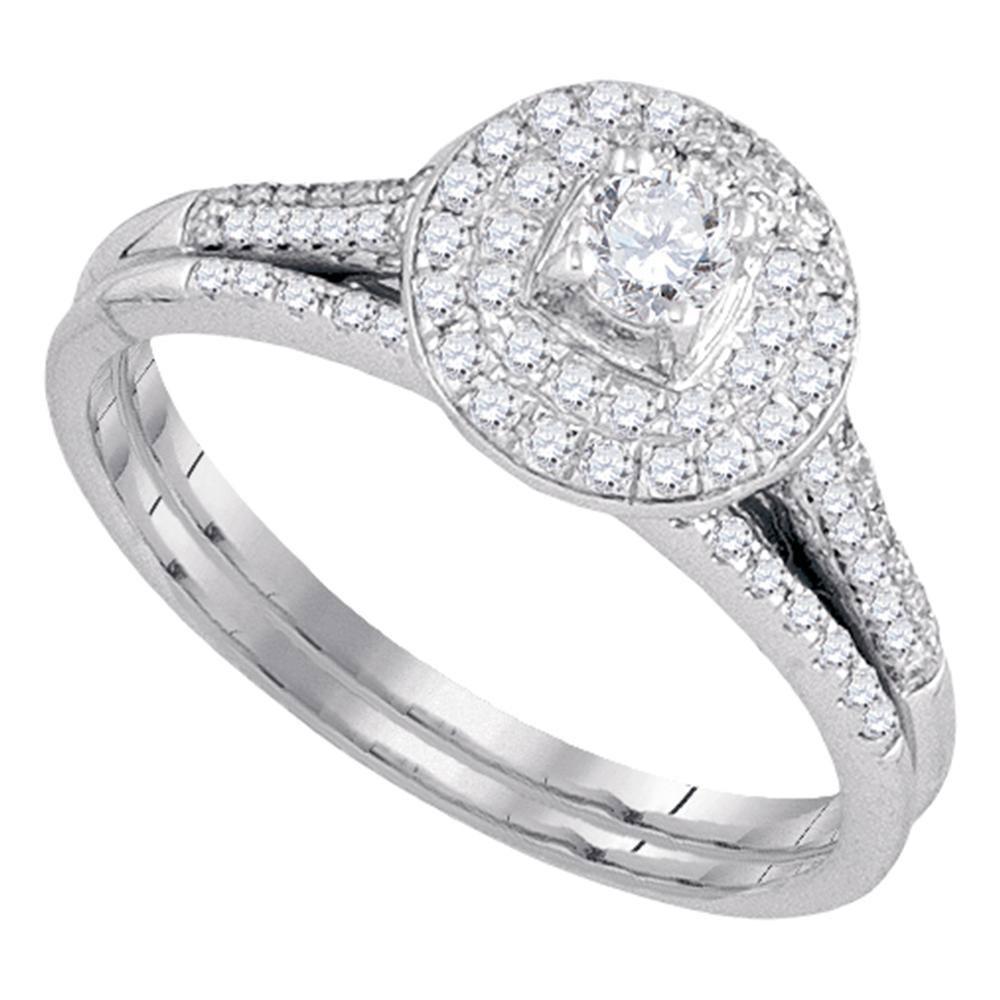 Wedding Collection | 14kt White Gold Round Diamond Halo Bridal Wedding Ring Band Set 1/2 Cttw | Splendid Jewellery GND