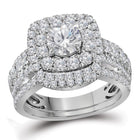 Radiant Love 14kt White Gold Diamond Halo Bridal Wedding Ring Set - Top View