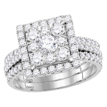 Load image into Gallery viewer, Radiant Love: 14kt White Gold Round Diamond Square Bridal Wedding Ring Band Set Top View from Splendid Jewellery