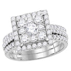 Radiant Love: 14kt White Gold Round Diamond Square Bridal Wedding Ring Band Set Top View from Splendid Jewellery