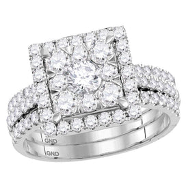 Radiant Love: 14kt White Gold Round Diamond Square Bridal Wedding Ring Band Set Top View from Splendid Jewellery
