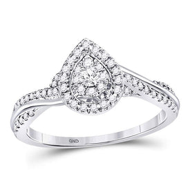 14kt White Gold Diamond Teardrop Cluster Bridal Wedding Ring - A Timeless Treasure - Top View