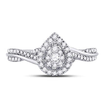 Load image into Gallery viewer, 14kt White Gold Diamond Teardrop Cluster Bridal Wedding Ring - A Timeless Treasure - Side View