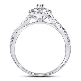 14kt White Gold Diamond Teardrop Cluster Bridal Wedding Ring - A Timeless Treasure - Front View