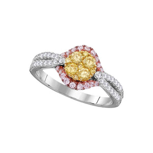Wedding Collection | 14kt White Gold Round Yellow Diamond Cluster Bridal Wedding Engagement Ring 3/4 Cttw | Splendid Jewellery GND