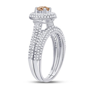 Wedding Collection | 14kt White Gold Womens Round Brown Diamond Bridal Wedding Ring Band Set 1-1/4 Cttw | Splendid Jewellery GND