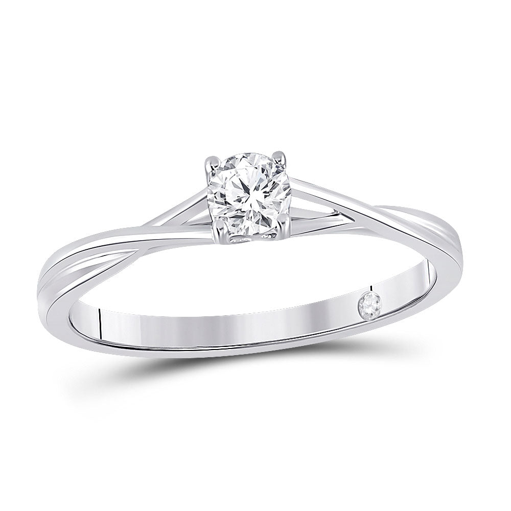 14kt White Gold Round Diamond Solitaire Bridal Wedding Ring