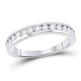 Eternal Brilliance 14kt White Gold Women's Round Diamond Wedding Single Row Band - Top View