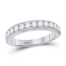 Load image into Gallery viewer, Ethereal Elegance: 14kt White Gold Womens Round Diamond Wedding Single Row Band 3/4 Cttw - Top View