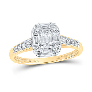 Wedding Collection | 14kt Yellow Gold Emerald Diamond Halo Bridal Wedding Engagement Ring 3/4 Cttw | Splendid Jewellery GND