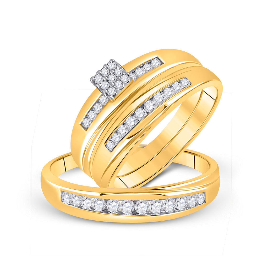 Wedding Collection | 14kt Yellow Gold His Hers Round Diamond Cluster Matching Wedding Set 1/2 Cttw | Splendid Jewellery GND