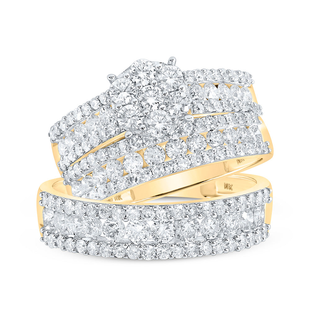 Wedding Collection | 14kt Yellow Gold His Hers Round Diamond Cluster Matching Wedding Set 2-7/8 Cttw | Splendid Jewellery GND