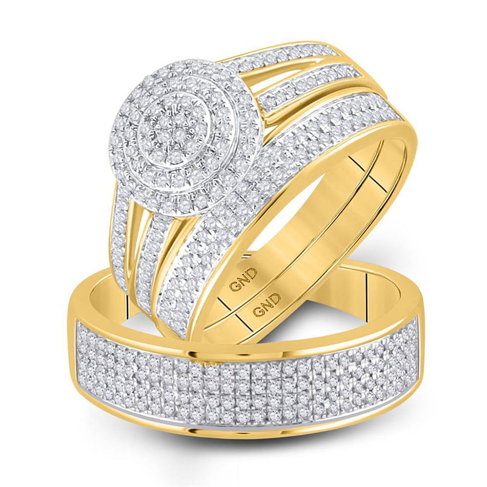 Wedding Collection | 14kt Yellow Gold His Hers Round Diamond Cluster Matching Wedding Set 3/4 Cttw | Splendid Jewellery GND