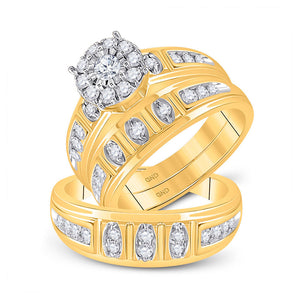 Wedding Collection | 14kt Yellow Gold His Hers Round Diamond Halo Matching Wedding Set 1 Cttw | Splendid Jewellery GND