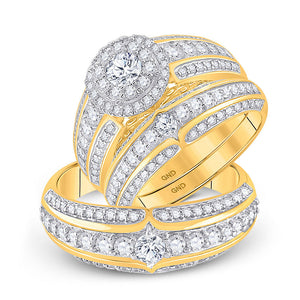 Wedding Collection | 14kt Yellow Gold His Hers Round Diamond Halo Matching Wedding Set 2-1/3 Cttw | Splendid Jewellery GND