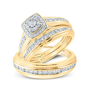 Wedding Collection | 14kt Yellow Gold His Hers Round Diamond Halo Matching Wedding Set 7/8 Cttw | Splendid Jewellery GND