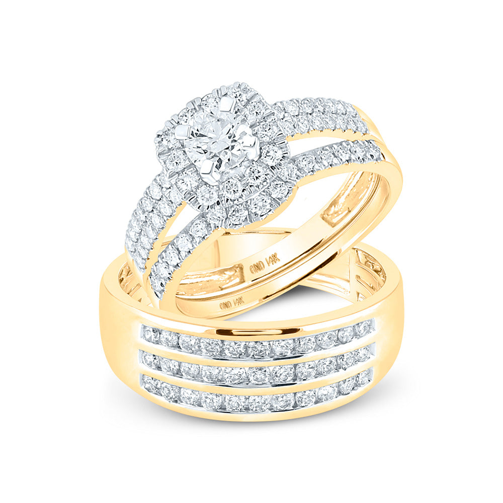 Wedding Collection | 14kt Yellow Gold His Hers Round Diamond Solitaire Matching Wedding Set 1-3/4 Cttw | Splendid Jewellery GND