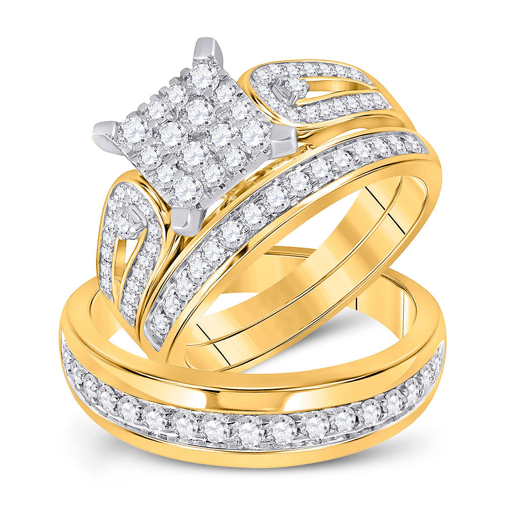 Wedding Collection | 14kt Yellow Gold His Hers Round Diamond Square Matching Wedding Set 1-1/5 Cttw | Splendid Jewellery GND