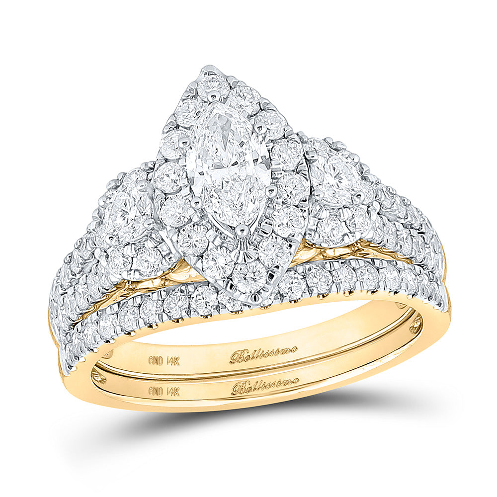Wedding Collection | 14kt Yellow Gold Marquise Diamond Bridal Wedding Ring Band Set 1-1/2 Cttw | Splendid Jewellery GND