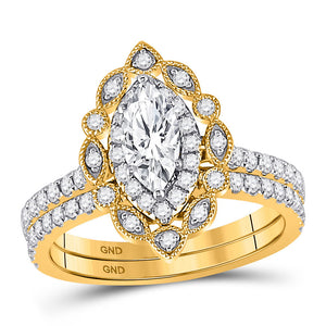 Wedding Collection | 14kt Yellow Gold Marquise Diamond Bridal Wedding Ring Band Set 1-1/4 Cttw | Splendid Jewellery GND
