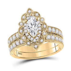 Wedding Collection | 14kt Yellow Gold Marquise Diamond Halo Bridal Wedding Ring Band Set 2 Cttw | Splendid Jewellery GND