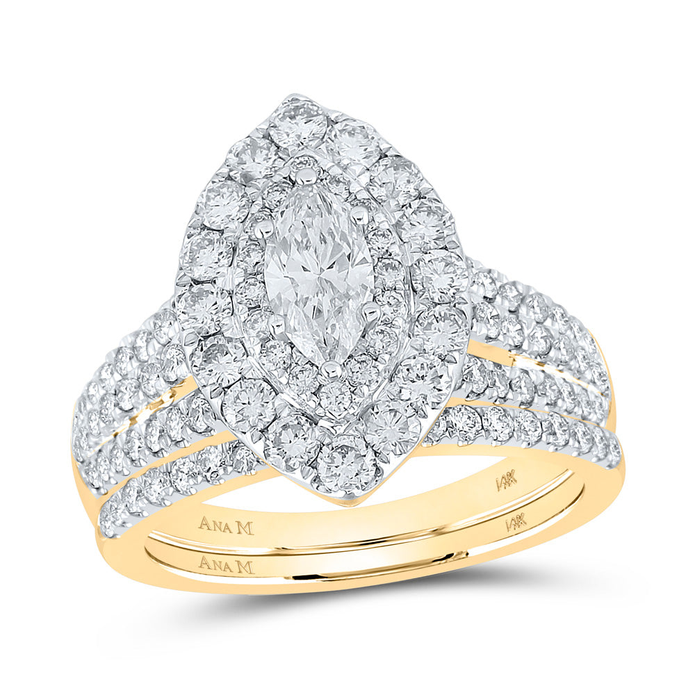 Wedding Collection | 14kt Yellow Gold Marquise Diamond Halo Bridal Wedding Ring Band Set 2 Cttw | Splendid Jewellery GND