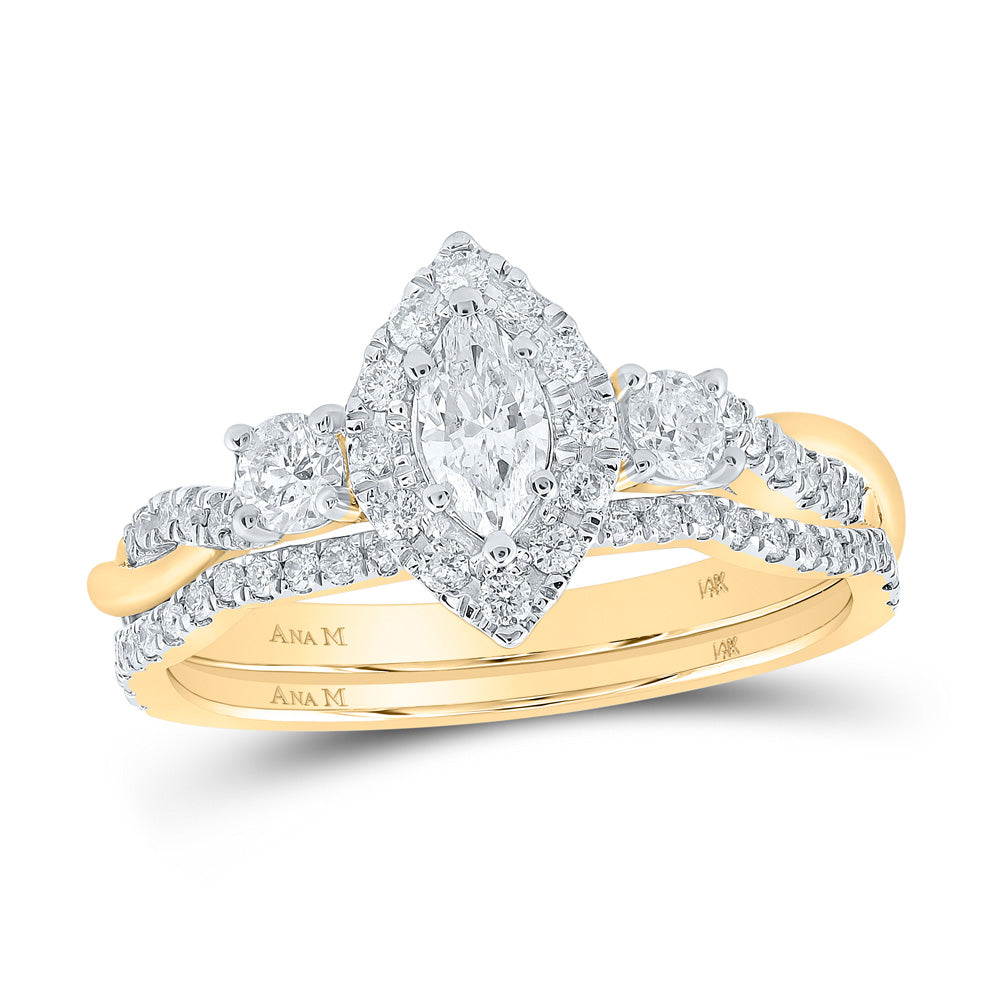 Wedding Collection | 14kt Yellow Gold Marquise Diamond Halo Bridal Wedding Ring Band Set 3/4 Cttw | Splendid Jewellery GND