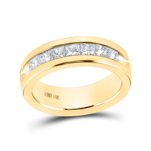 Wedding Collection | 14kt Yellow Gold Mens Princess Diamond Wedding Single Row Band Ring 1-1/2 Cttw | Splendid Jewellery GND