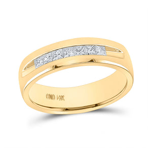Wedding Collection | 14kt Yellow Gold Mens Princess Diamond Wedding Single Row Band Ring 1/2 Cttw | Splendid Jewellery GND