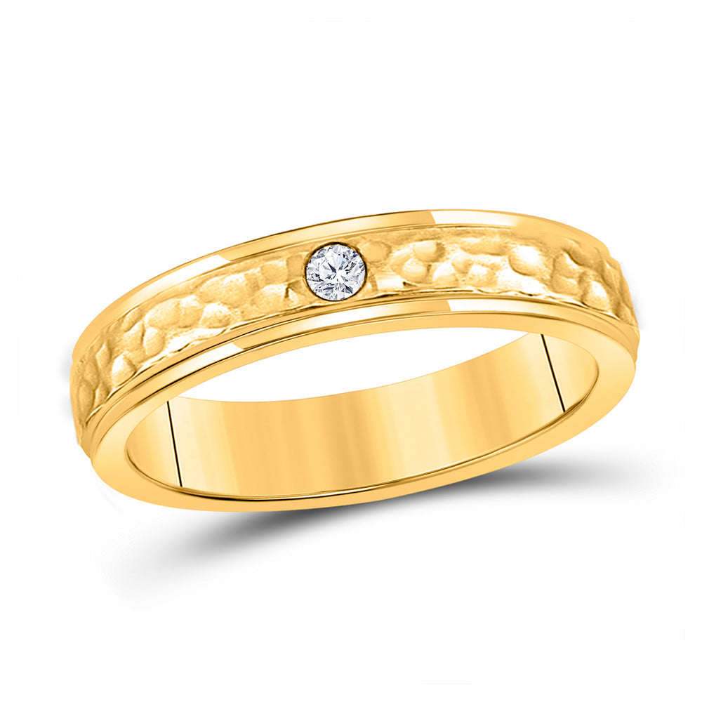 Wedding Collection | 14kt Yellow Gold Mens Round Diamond Hammered Solitaire Wedding Ring 1/12 Cttw | Splendid Jewellery GND