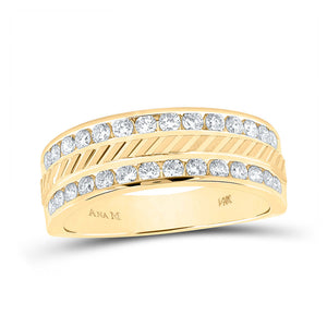 Wedding Collection | 14kt Yellow Gold Mens Round Diamond Machine-Set Wedding Band Ring 1 Cttw | Splendid Jewellery GND